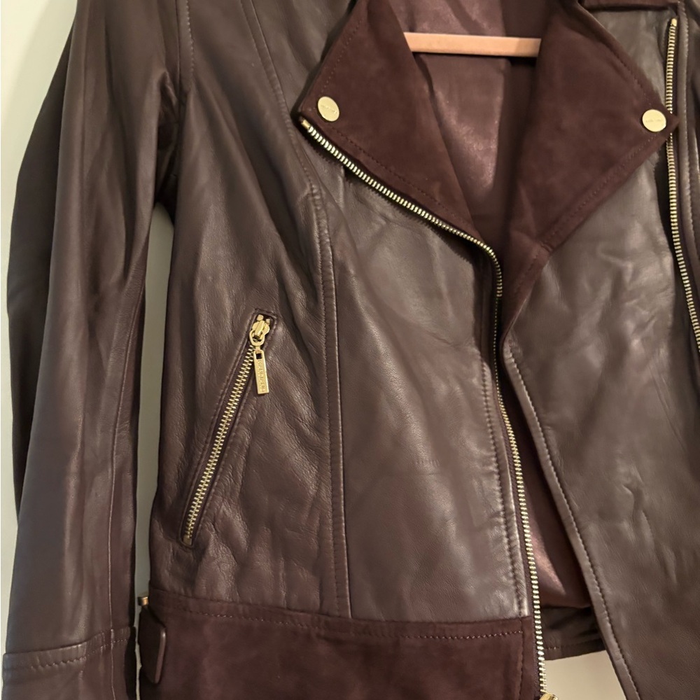 Gold Accented Brown Leather Motorcycle Jacket - Picture 2 of 7